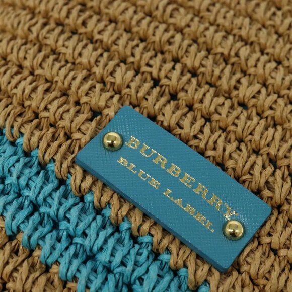BURBERRY Blue Label Hand Bag Straw 2way Blue Gold A - Picture 10 of 15